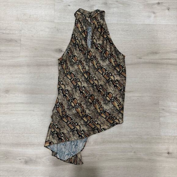 Great Jones Snake Print High Neck Drape Top Blouse Sleeveless Size Small - Picture 5 of 11